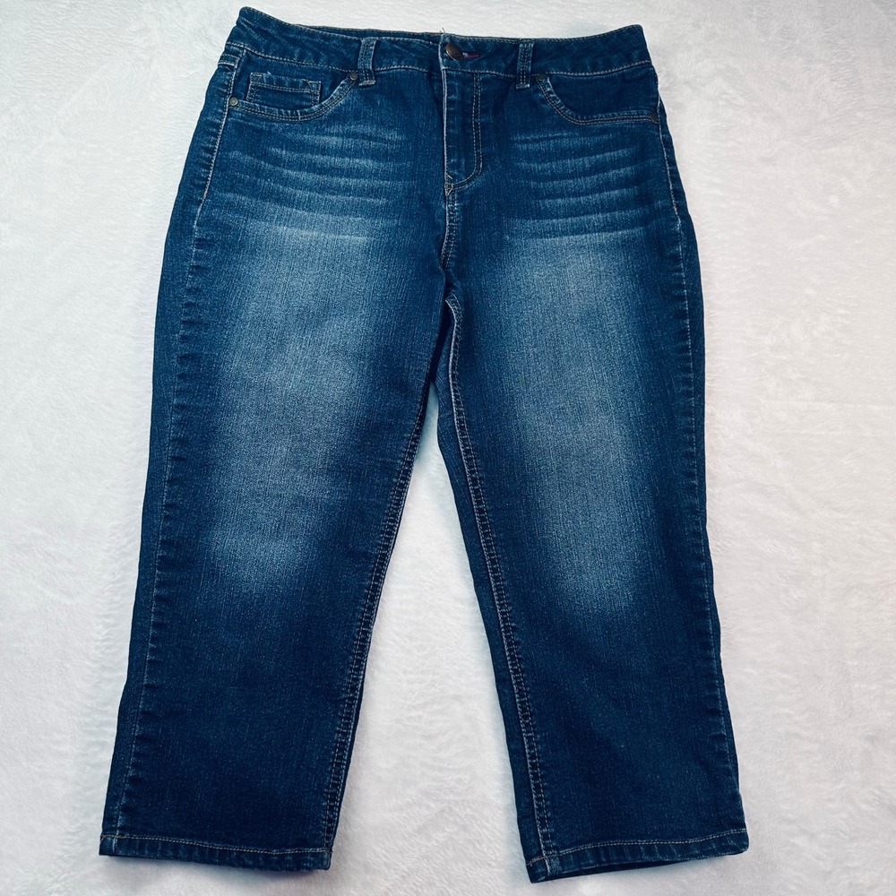 d.jeans Stitch Star Capri Jeans Womens 6 Blue Dark Wash Stretch‎ Cropped Denim